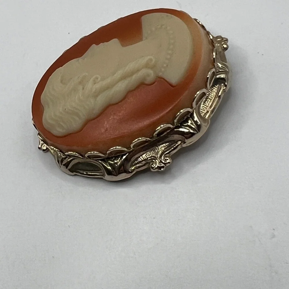 Vintage Faux Cameo Brooch Gold Tone Frame Pin‎